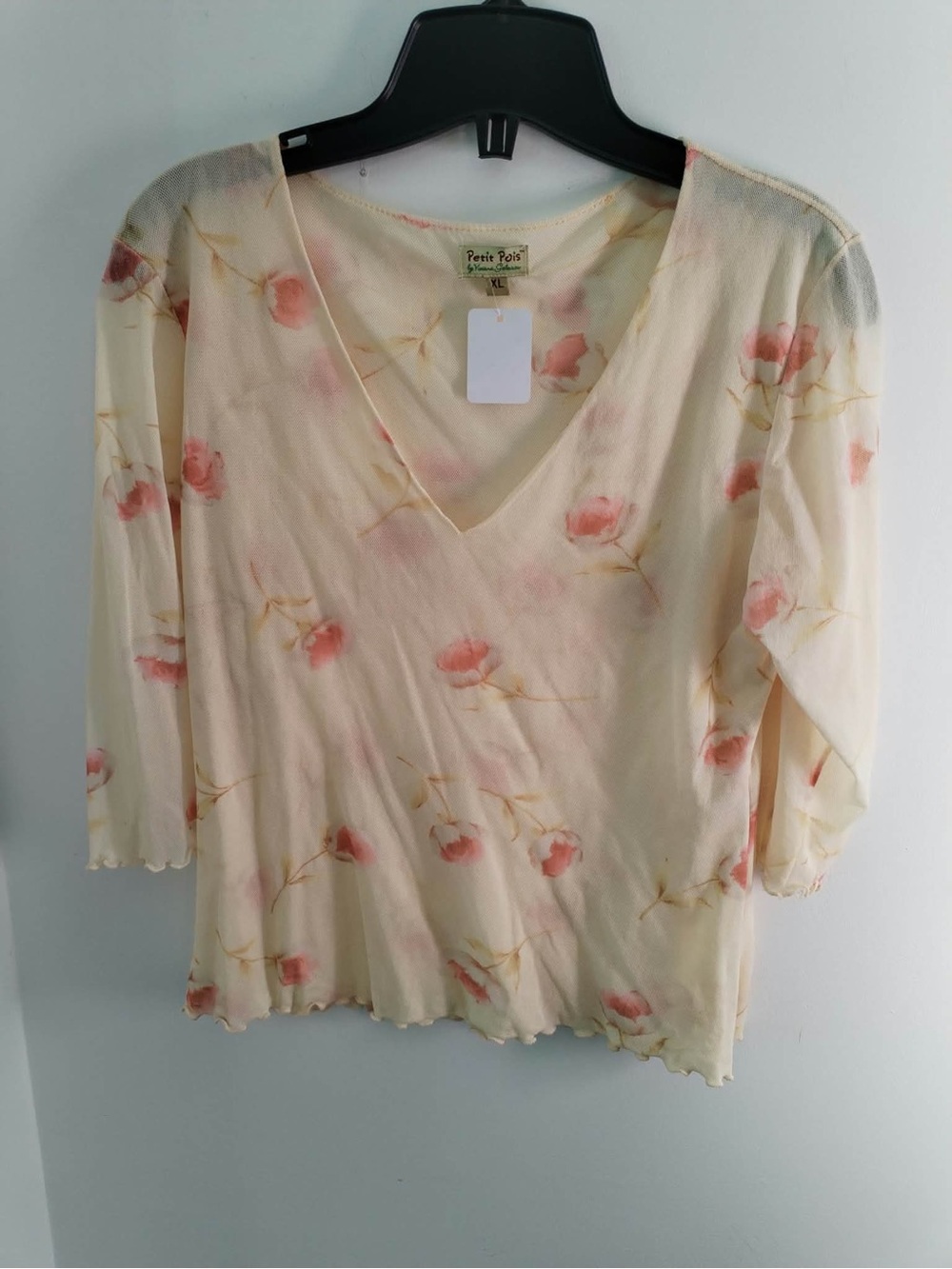 Women’s Y2K Yellow Floral V-Neck Shear Top - Size XL
